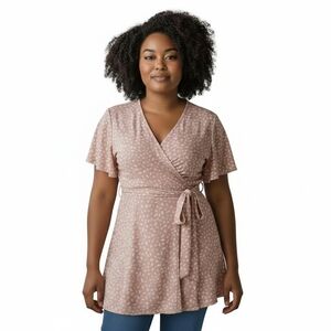 Torrid Surplice Peplum Top, Torrid Size 2, Apricot/ivory, Short Sleeves
